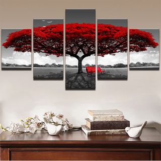 Red Tree Art 5 Piece HD Multi Panel Canvas Wall Art Frame